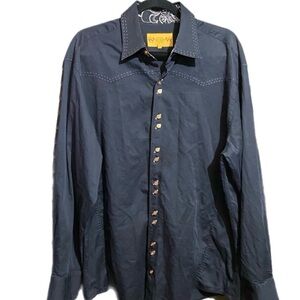 Enzo Denim Black Western Shirt Sz XL Button-Up White Stitching Long Sleeve Rodeo